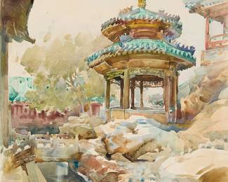 3068
Hua Yiyu
(1922-2005)
"Forbidden City," 1991
Watercolor on paper
Signed with the artist's name in Chinese characters, and dated 1991, all in green ink in the lower left corner; titled by repute
20.5" H x 15.125" W
Estimate: $1,500 - $2,000