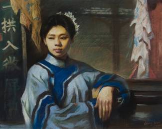 3023
Zhang Keng
(b. 1948)
"After Marriage," 1990
Pastel on paper
Signed and dated lower right: Zhang .Kan[sic] / 90.3; titled by repute
Sight: 20.5" H x 26.5" W
Estimate: $600 - $800