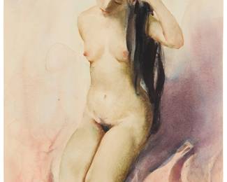 3015
Guan Weixing
(b. 1940)
"Having Bathed," 1989
Watercolor on paper
Signed in Chinese and dated 89·8, lower right; titled in Chinese and inscribed "No.1" in pencil, verso
Sheet: 20" H x 14.125" W
Estimate: $600 - $800