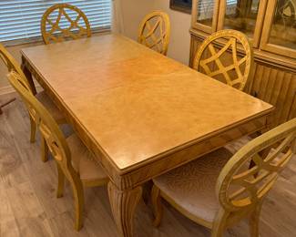 Dining Table(with leaf)…6 Chairs…China Cabinet(selling as a set)…table measurements…width(51”)xlength(80”)xHeight(31”)…China Cabinet Measurements…length(56”)xdepth(18”)xHeight(83”)