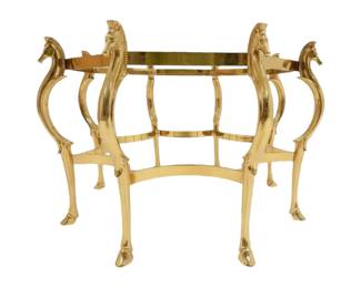 Brass cheval table Maison Jansen. Beveled hex glass top included! She’s a beauty