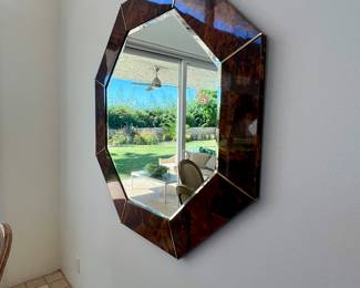 Karl Springer tortoise and brass hex mirror