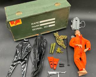 Old 12" G.I. Joe Action Figure With Wooden Case