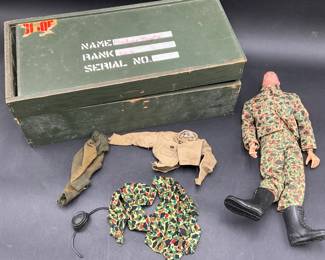 Old 12" G.I. Joe Action Figure With Wooden Case