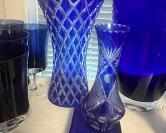 PAIR OF EXCEPTIONAL COBALT CUT VASES