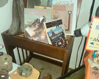 A SMALL ANTIQUE VANITY / DESK (UNDER ALL THE BOOKS!)