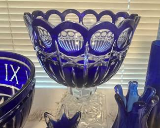 "SHANNON" BLUE-TO-CLEAR CUT LEAD CRYSTAL CENTERPIECE BOWL - WE HAVE A PAIR OF THESE!