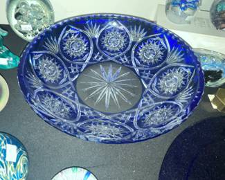 TABLE FULL OF FINE COBALT BLUE GLASS & CUT CRYSTAL!