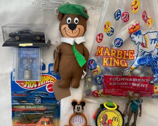 Bakelite Mickey Mouse Napkin Ring, Marbles, etc