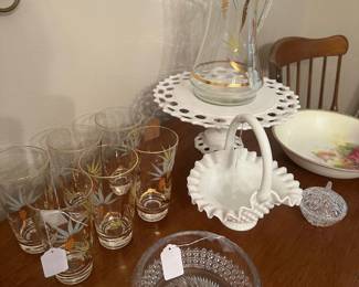 Milk Glass Hobnail, Vintage Glassware and Pitcher, etc.(Dining Room)