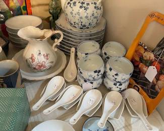 Cherry Blossom Teapot , Plates, Sake Cups….( in Dining Room)