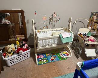 Vintage Buggy from Germany, Hand Made 1950s Crib, Vintage Stuffies