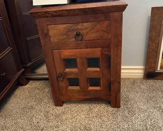 Solid teak wood end table or nightstand with door and drawer ladies XL 2X swimsuits and hair covers