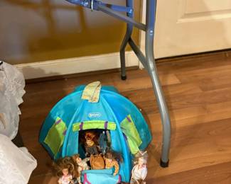 Outdoor Barbie collection included - tent and camping gear included.