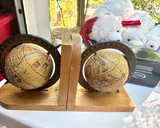 Midcentury World Globe Bookend Set