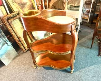 Midcentury Neoclassical Mahogany and Marble Bar Cart