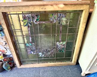 2 Very Fine Antique Leaded Stained Glass Large Window