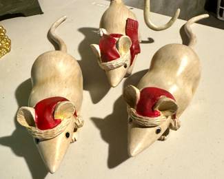 1970' Wooden Christmas Mouse Set of 3