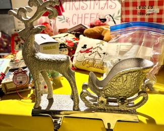 Metal Raindeer and Sleigh Stocking Holder