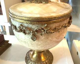 Guilded Marble Compote with Bronze Detail