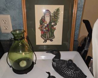 Unique Santa Cross stich, wood Loon and baby