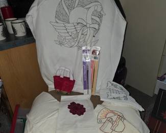 Sweater to paint on for fun activity and stitched kitchen towels