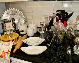 Serving pieces, kitchen utensils, canisters, baking dishes 
