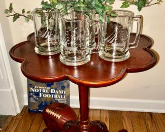 Occasional Table, 4 Vintage Etched Glass, Sailing Ships Beer Steins. Mugs Tankard Nautical