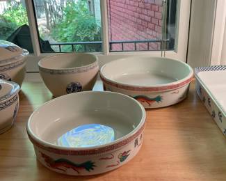 Vintage Hand Painted Luo Sen Jian  Zhi Red Dragon Restaurant ware.