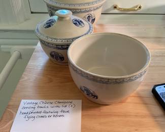 Vintage  Chinese Chinoiserie serving bowls with lids 