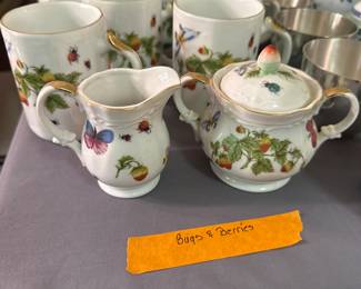 Butterflies snd strawberries by Ardalt Lenwile creamer and sugar. Coffee Mugs 
