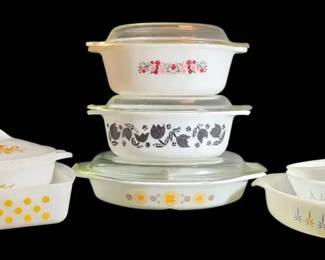 1957 Pyrex Black Tulip Promo Casserole Dish, FireKing Candle Glow,  More Bakeware