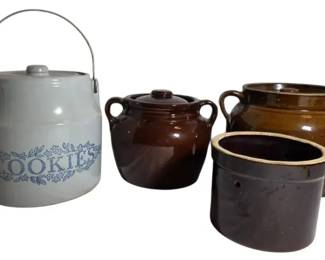 Brown Glazed Stoneware Crocks Cookie Jar