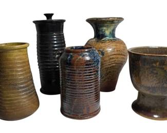 Five Handthrown Pottery Vases Signed