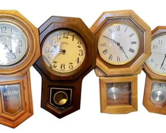 Four Wooden Wall Clocks Daniel Dakota, Cornwall,  More