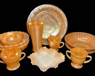 FireKing Peach Luster Serving Platter, Bowls,  More