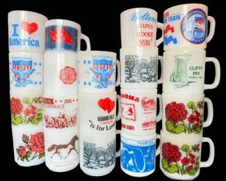 Vintage Travel, USA, More Milk Glass Mugs