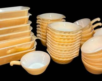 FireKing Peach Luster Baking Dishes, Soup Bowls,  Small Casserole Dishes