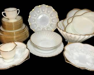 Gold Rimmed FireKing Milk Glass Serving Dishes