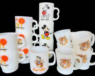Collectible Vintage Milk Glass Mugs McDonalds, Disney,  More
