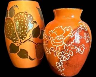Two Orange Vases