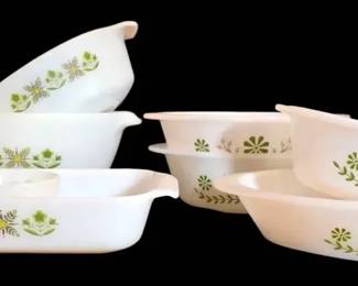 FireKing Meadow Green  Glasbake Green Daisy Bakeware