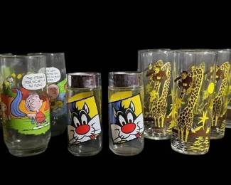 Vintage Curious George Glasses, Camp Snoopy Sylvester  Tweety Salt  Pepper Shakers