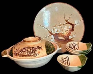 Japanese Serving Plate, Casserole Dish, And Rice Bowls