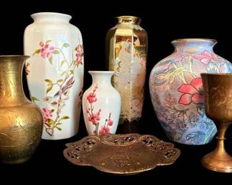 Porcelain And Brass Vases And Other Decor 