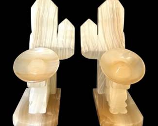 Vintage Carved Onyx Bookends