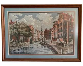 35 x 25 Framed Tapestry of Canal