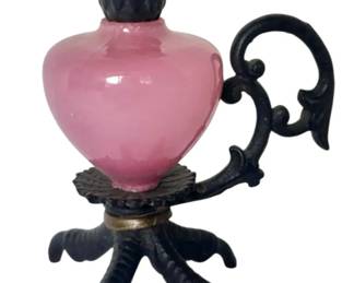Cast Iron Pink Glass Bird Claw Candle Holder