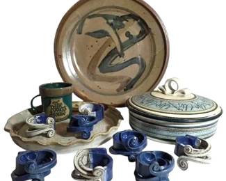 Studio Art Pottery Pieces Serving Dishes, Napkin Rings  More