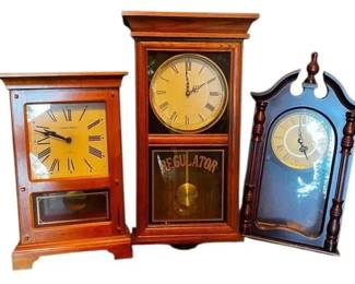 Three Wood Wall Clocks Including Stratford